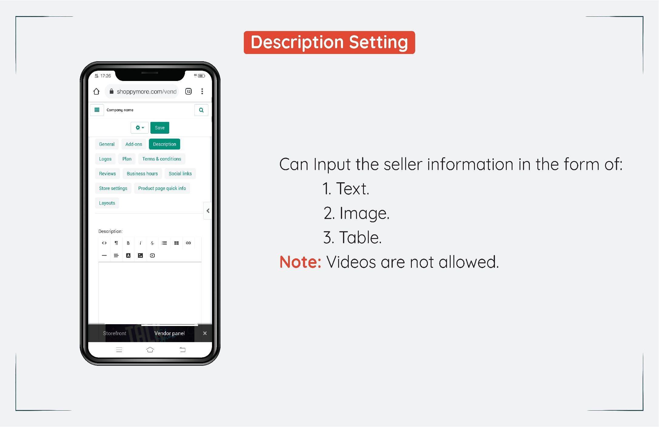 How to set store settings using mobile 6